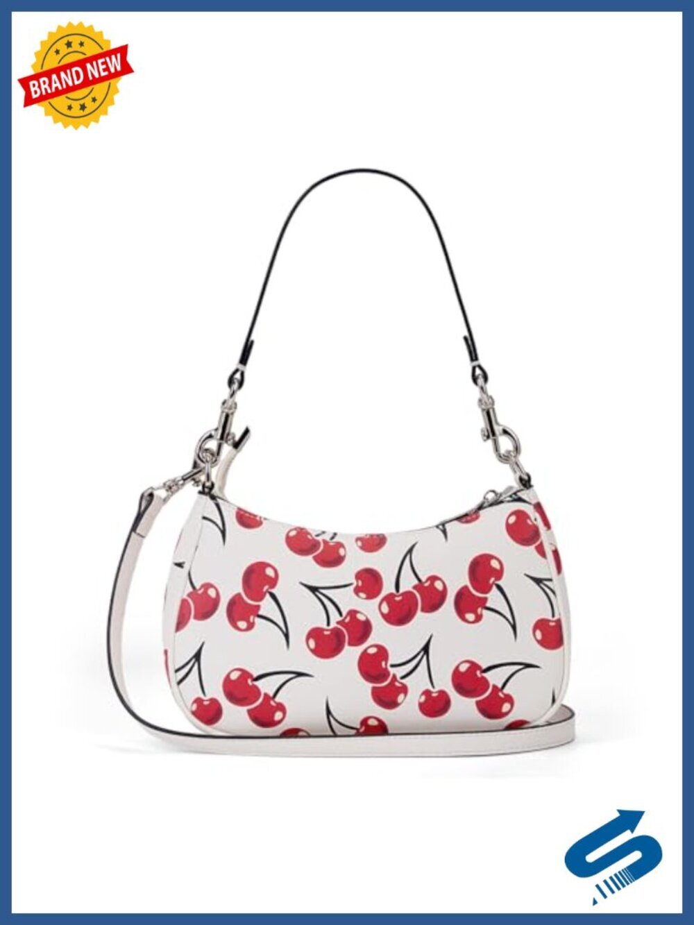Cute Fruit Print Hobo Crossbody Bag with Cherry Strawberry Design Faux Leather